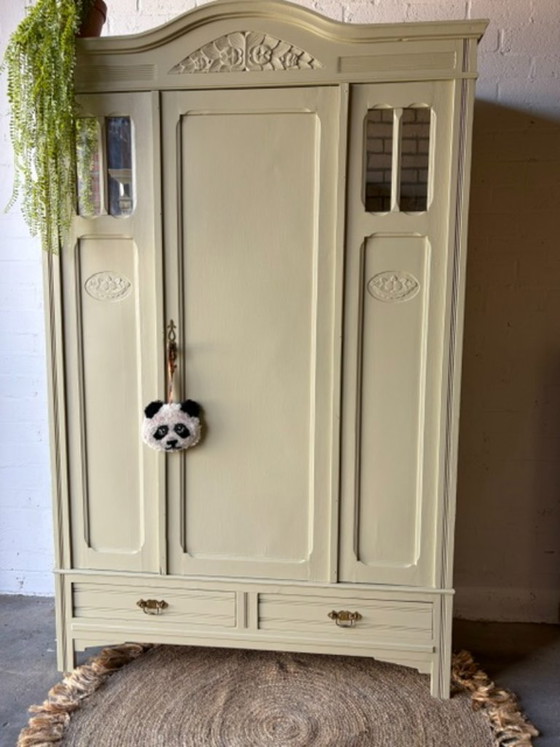 Antique vintage wardrobe, restyled, with mirrors, Wood, Green (photo 3 of 17)