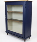 Vintage low glass-fronted bookcase in midnight blue, 1950s