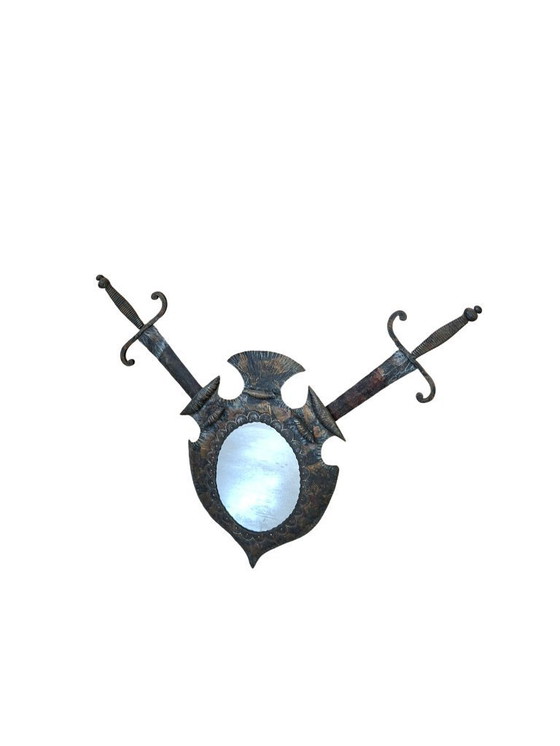 Image 1 of Heraldische spiegel uit de jaren 70 van smeedijzer.