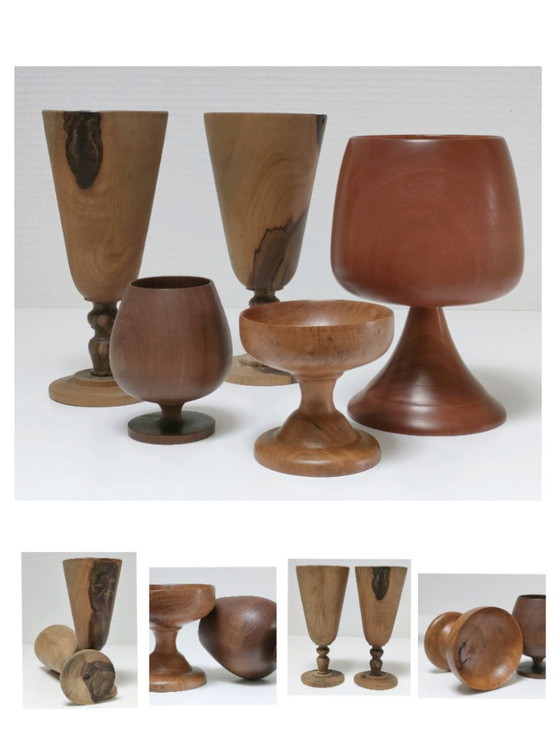 Image 1 of cinque bicchieri vintage in legno tornito
