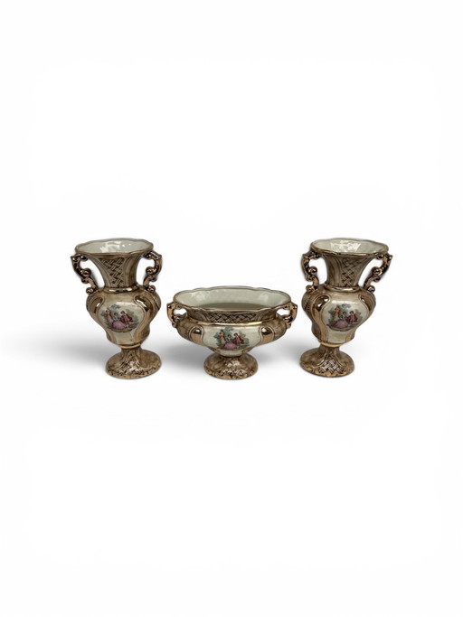Antique Italian three-piece vase set, 20th century