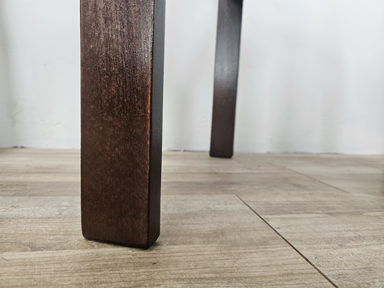 Image 1 of 70s eetkamerstoelen in beukenhout en stoffen uit het ruimte-tijdperk