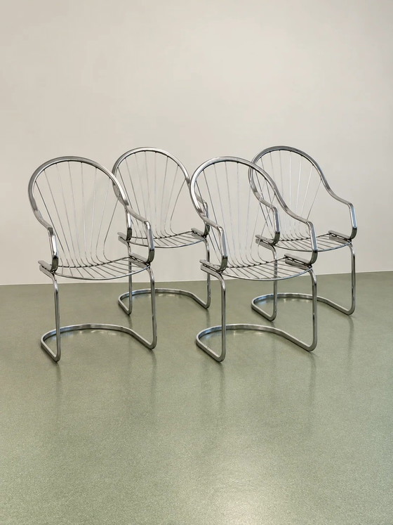 Set of Four Chrome Cantilever Dining Chairs, 1970’s (photo 3 of 6)