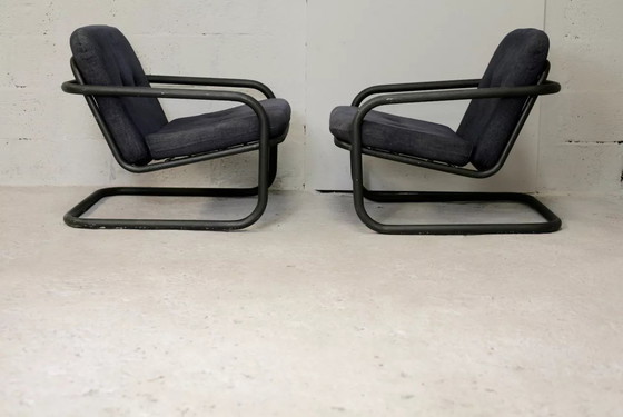 Image 1 of 2x Fauteuils Édition Prisunic Acier Tubulaire et Coussins Mousses, France, 1973