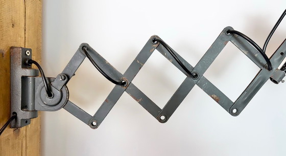 Image 1 of Industrial Black Enamel Scissor Wall Lamp, 1950s