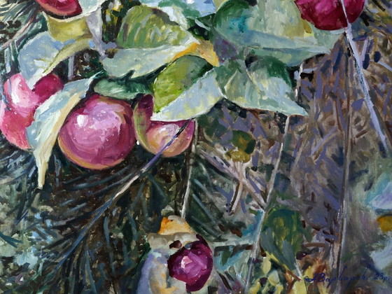 Peinture à l'huile originale Art contemporain Septembre Forêt Pommes du paradis – Peintures et dessins, Canvas (photo 7 of 7)