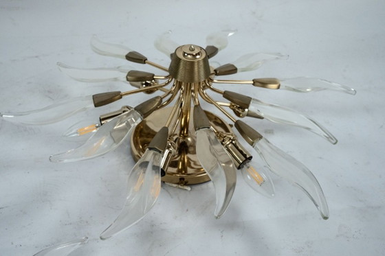 Set of three ceiling lamps in brass and crystal. Italy 1970s, Ceiling lights, Gold (photo 15 of 17)