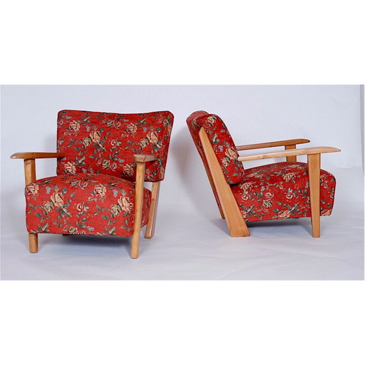 Ensemble de 2 fauteuils floraux vintage par Hans J. Wegner