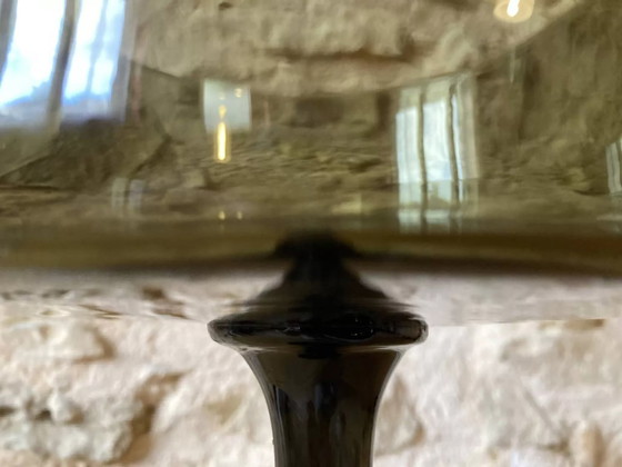 Image 1 of Große, mundgeblasene Glasschale, moosgrün getönt