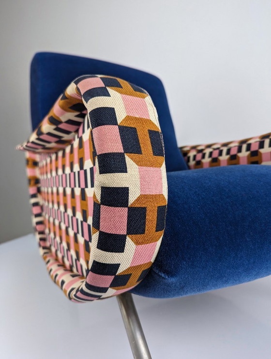Image 1 of Paire de fauteuils Lady en velours bleu Hermès, Marco Zanuso, Italie, années 1950