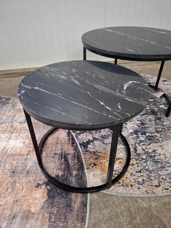 Image 1 of Salontafelset van marmer en metaal, zware uitvoering