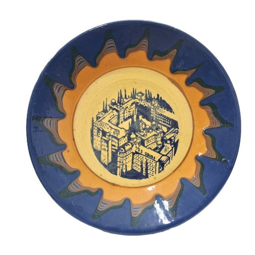 Grande piatto da parete in ceramica dipinto a mano, souvenir vintage della Città Vecchia di Gerusalemme