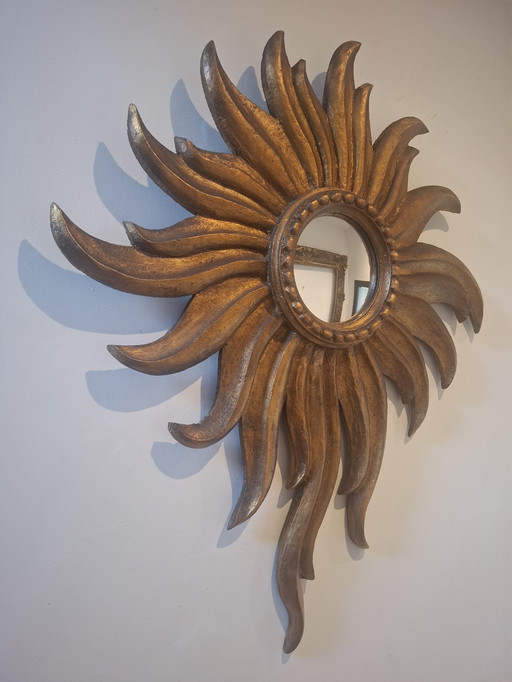 80cm high wooden sun mirror from 1930. 14cm convex glass. RARITY