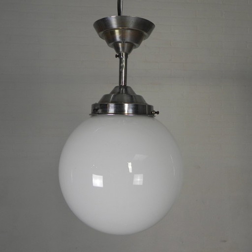 Art Deco pendant lamp with opaline glass globe, 1930s