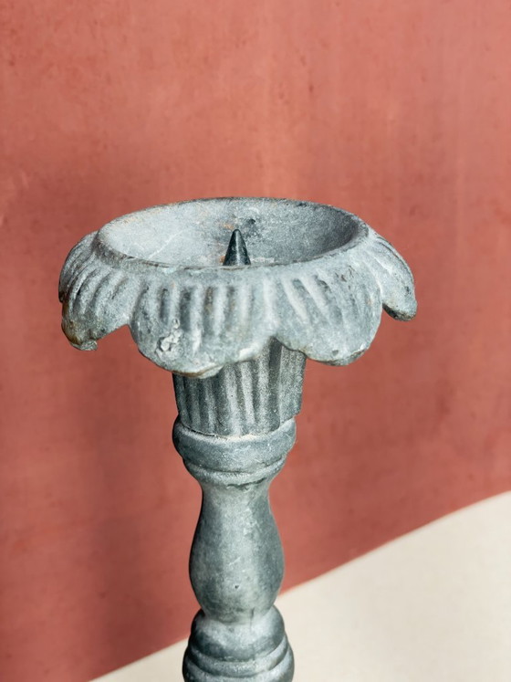 Pair of Antique Cast Iron Candlesticks, Victorian Style, Early 20th Century, Candle holders, Metal, Grey (photo 3 of 5)
