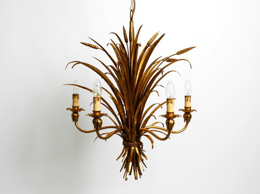 Beautiful Huge 1970S Gold-Plated 5-Arm Tall Metal Chandelier By Hans Kögl