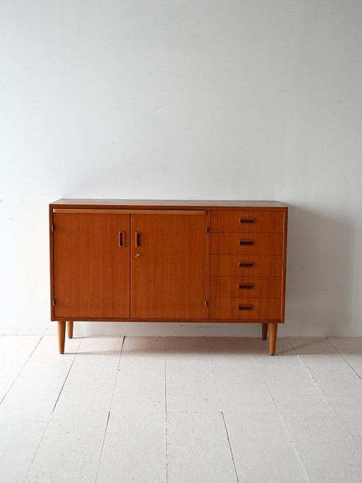 Scandinavian Teak Sideboard with Drawers and Hidden Desk