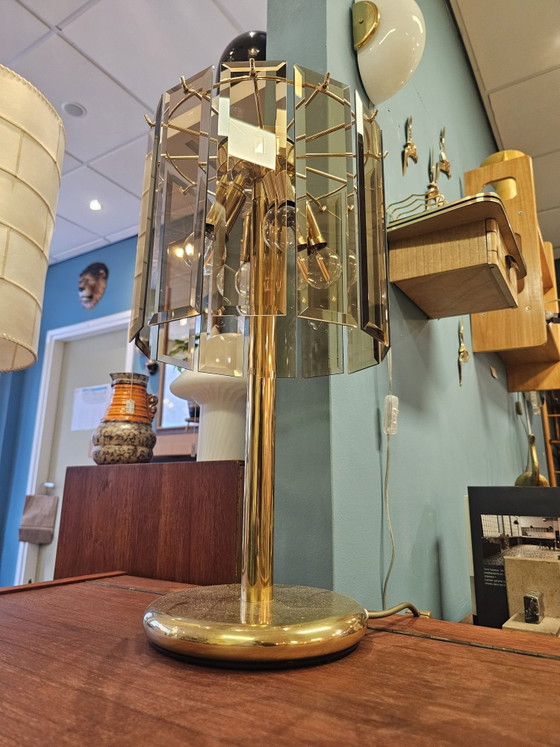 Vintage Table Lamp Cut Smoked Glass Brass – Metal (photo 5 of 14)
