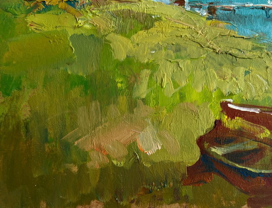 Image 1 of Original Oil Painting Coastal House Landscape House near the river