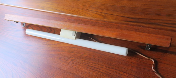 Image 1 of Twee Deense teakhouten planken met wandlampen, jaren 60