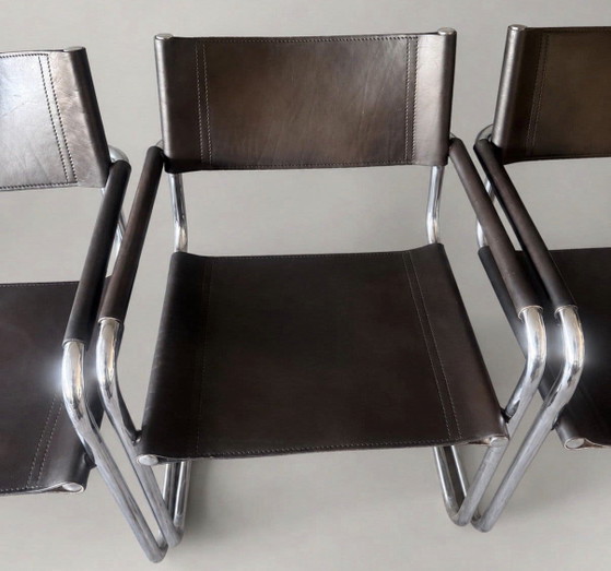 Image 1 of 6 vintage Mart Stam S34 armchairs for Linea Veam, Italy, dark chestnut brown leather