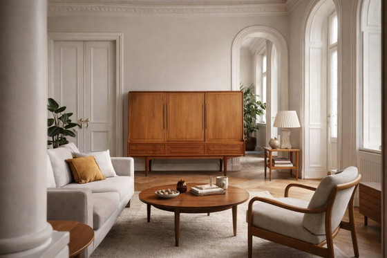 Image 1 of Credenza alta vintage in teak marrone danese moderno di metà secolo, anni '50