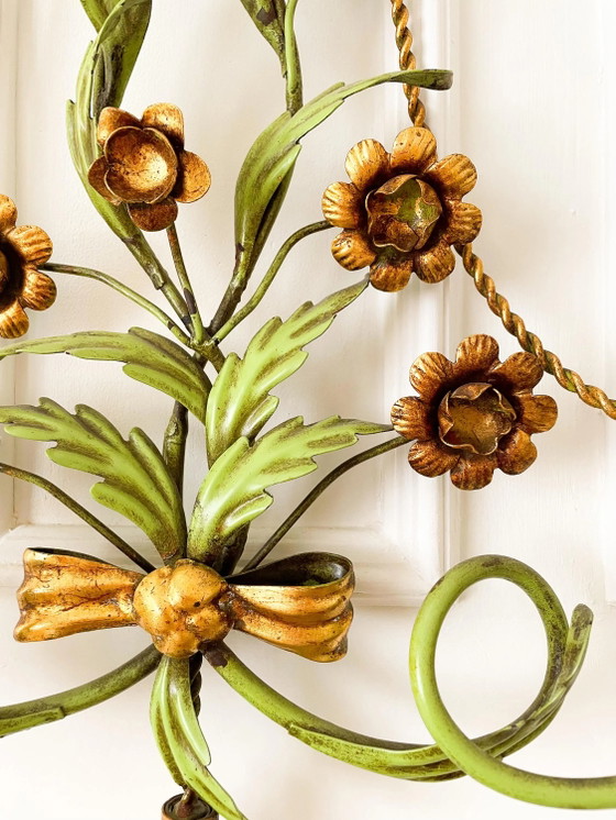 Vintage Italiaanse Florentijnse Wandkandelaar, Verguld IJzeren Bloemen Wandlamp, jaren 60 – Wandlampen (photo 5 of 10)