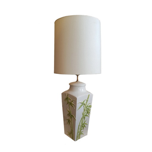 Mid-Century Italian Bamboo Pattern Majolica Table Lamp