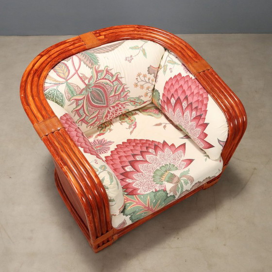 1980s Rattan and Red Bamboo Armchair – Maugrion (photo 7 of 13)