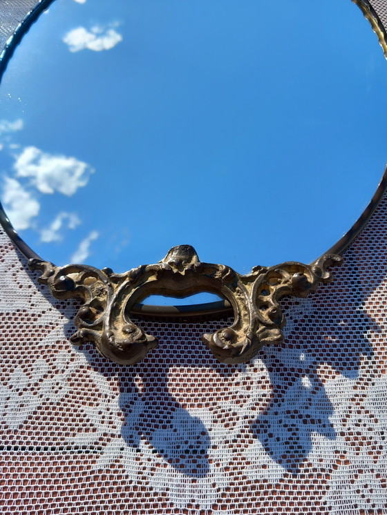 Image 1 of Vintage Ovale spiegel met bronzen messing omlijsting