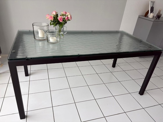 Rectangular table with glass top and metal base 180x90, Dining tables, Transparent, Modern (photo 5 of 7)