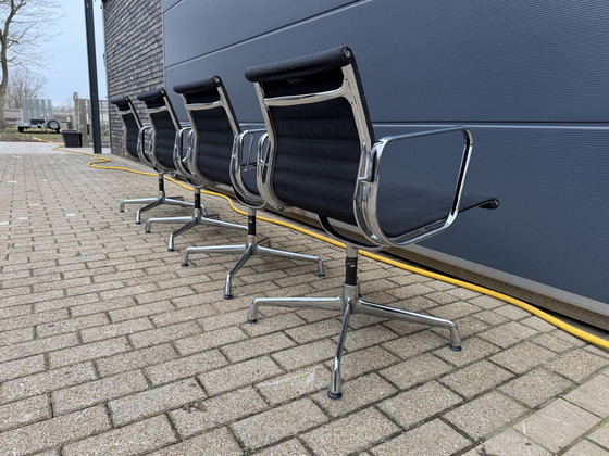 Image 1 of 4x Vitra Eames Ea107 office chairs, black hopsack and chrome