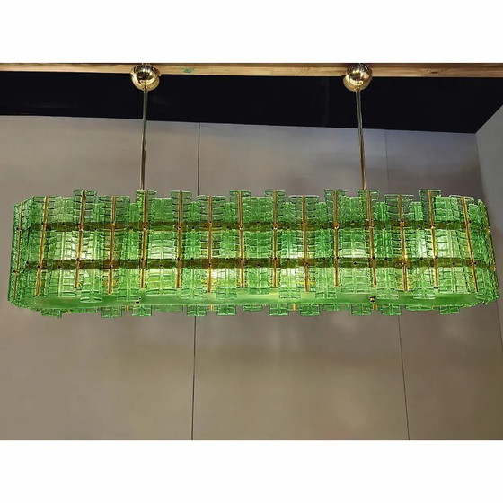 Image 1 of Lampadario moderno contemporaneo italiano "tropicale" in vetro di Murano color oro di Simoeng, verde.