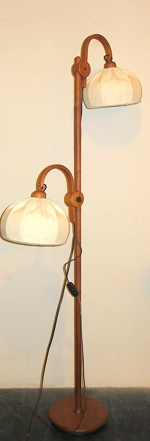 Domus Teak Multi-Adjustable Double Floor Lamp, Denmark 1970s