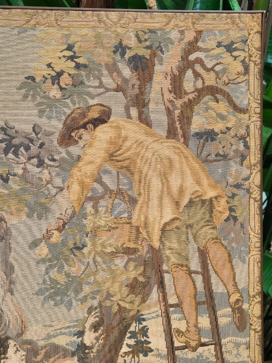Image 1 of Grande tapisserie vintage Jules Pansu - Scène galante rococo