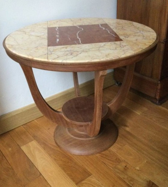 Superbe Guéridon / Table d’appoint Art Déco – Marqueterie de Marbre & Bois massif (c. 1930) – Tables d'appoint (photo 2 of 6)