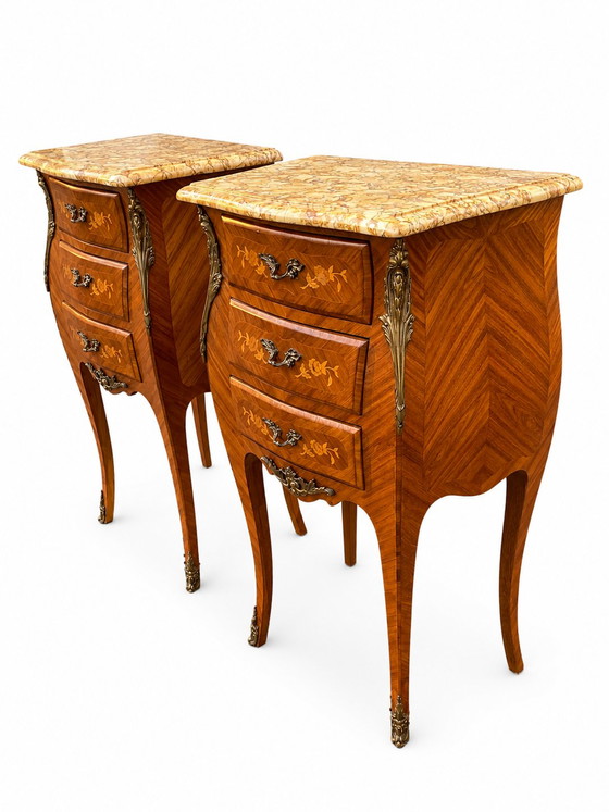 Paire de table de chevet style Louis XV en Bois de Rose – Tables de nuit, Wood, Marble (photo 4 of 10)
