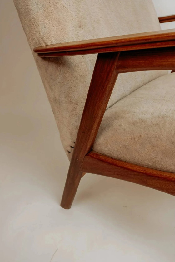 Vintage teak armchair, 1960s - Beige upholstery (photo 8 of 14)