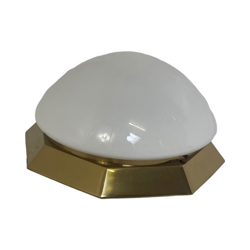 Art Deco (stijl) - Deknudt Lustrerie - Massief messing en opaline glazen plafondlamp - In uitstekende staat - Vintage Italiaans
