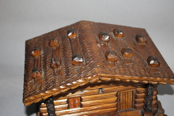 Image 1 of Wooden box, log cabin style, handmade, unique piece with secret compartment for the key