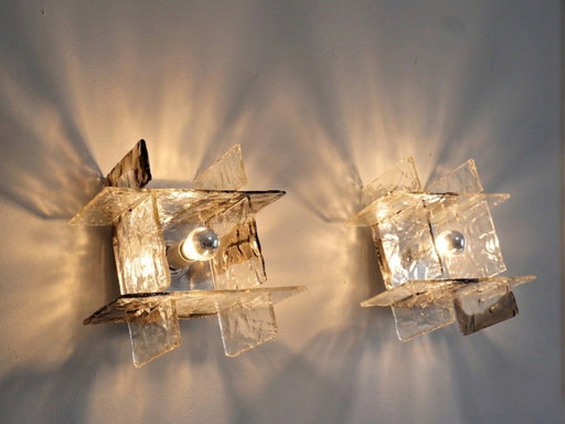 Paar Murano-Glas-Wandleuchten, Carlo Nason für Mazzega, 1960er Jahre, Italien