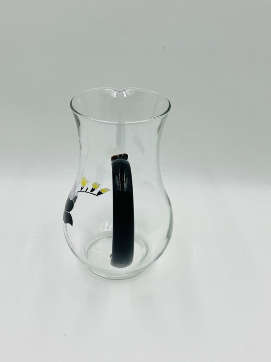 Image 1 of Servizio da caraffa in vetro vintage con decorazioni floreali.