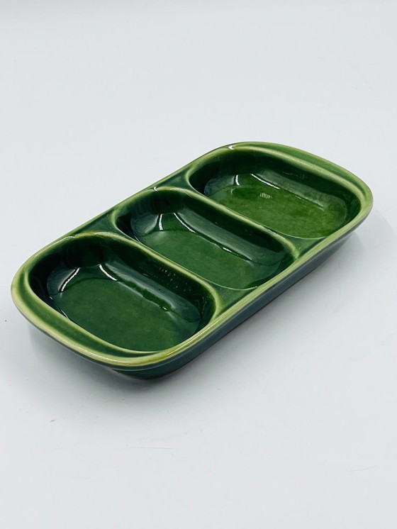 Image 1 of Piatto da antipasto vintage in ceramica verde degli anni '70