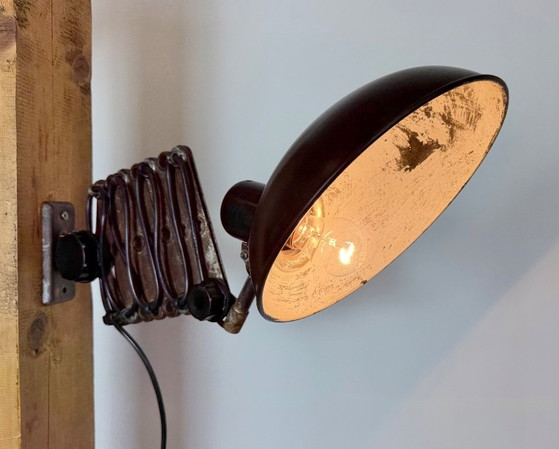 Large German Industrial Scissor Wall Lamp from Helion Arnstadt, 1950s, Wall lights, Metal, Plastic, Black (photo 14 of 15)