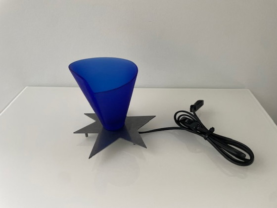Image 1 of Vintage Zicoli design lamp sapphire blue glass stainless steel