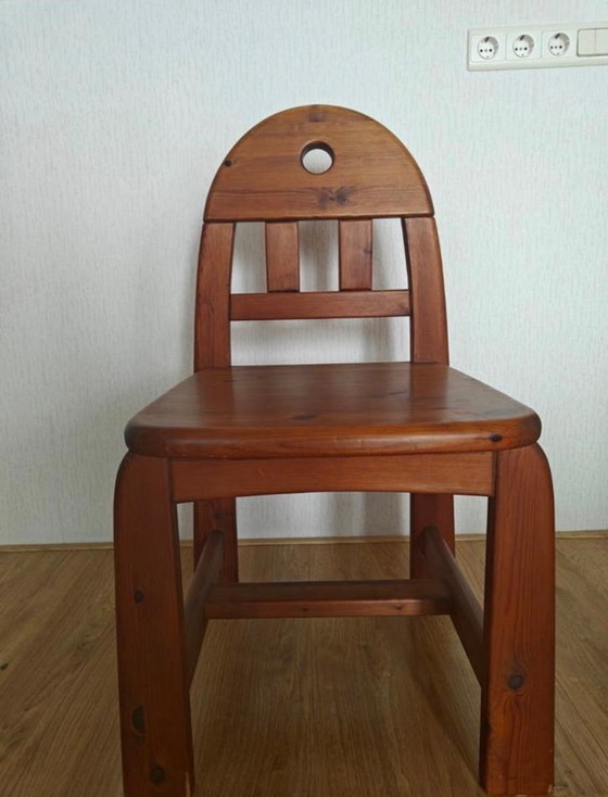 Image 1 of Table and 4 chairs Scandinavian 70s solid pine brutalism/rustic modern