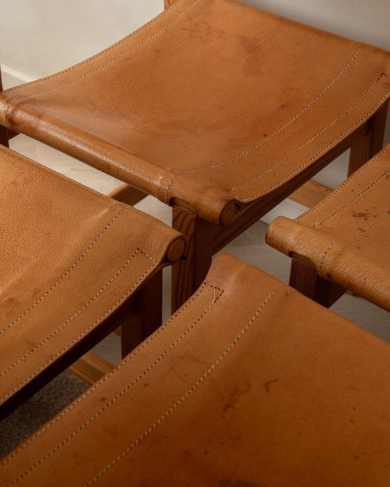 Image 1 of Vintage Kotka Dining Chairs by Tomas Jelinek for IKEA, Pine & Saddle Leather Safari Chairs, 1980s, Set of 6