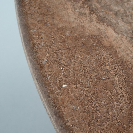 Image 1 of Round Marble Dining Table with Burgundy Lacquered Base