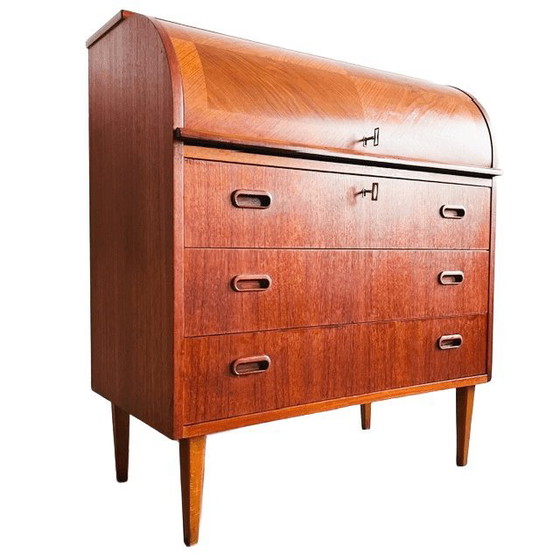 Image 1 of Vintage Egon Ostergaard deens design mid-century roltop secretaire kast bureau 1960's
