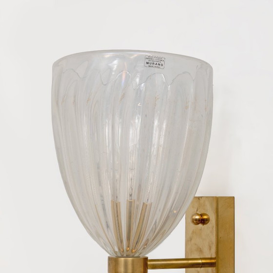 Image 1 of Pair of Italian Murano Iridescent Glass and Brass Wall Sconces